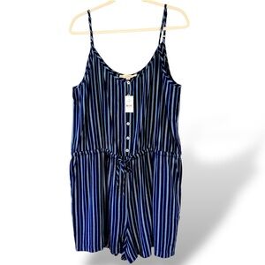 NWT LOFT Women’s Striped Button-Front Casual Chic Romper Jumpsuit Black/Grey XL